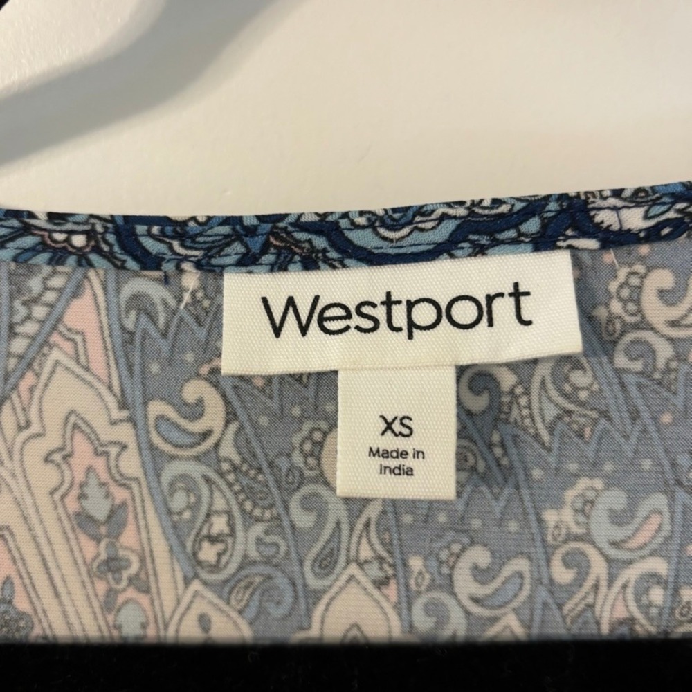 Westport Blue Pink Paisley Boho V-Neck Balloon Sleeve Mini Dress XS Boho Peacock - Picture 5 of 13